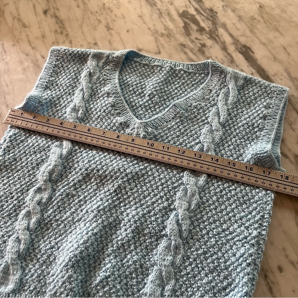BABY BLUE HANDKNIT Sweater Vest, V-Neck, Cable Knit, Size XS - Picture 4 of 5